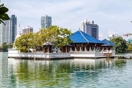 The modern temple of Seema Malak in the Beira Lake in Colombo, Sri Lanka, Asiaのeditorial素材