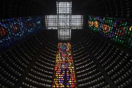 Interior of the Metropolitan Cathedral of Saint Sebastian in Rio de Janeiro, Brazil, South Americaのeditorial素材