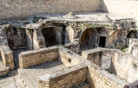 Excavations of former palace baths inside the palace of the Shirvanshahs in the old city of Baku, Azerbaijanのeditorial素材