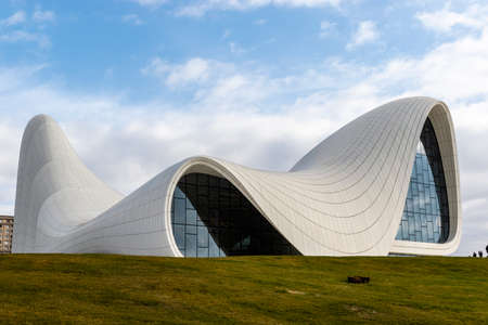 Facade of the Heydar Aliyev Center (Zaha Hadid Architects) in Baku, Azerbaijanのeditorial素材