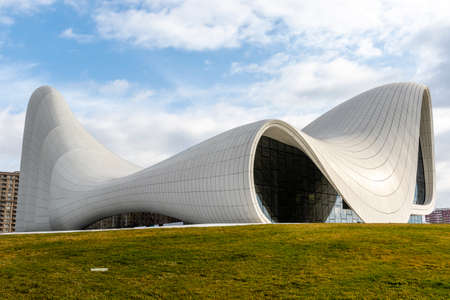 Facade of the Heydar Aliyev Center (Zaha Hadid Architects) in Baku, Azerbaijanのeditorial素材
