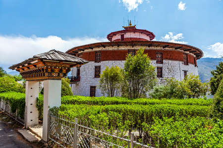 Exterior of the Watchtower (National Museum) of Paro Rinpun Dzong in Paro, Bhutan, Asiaの写真素材