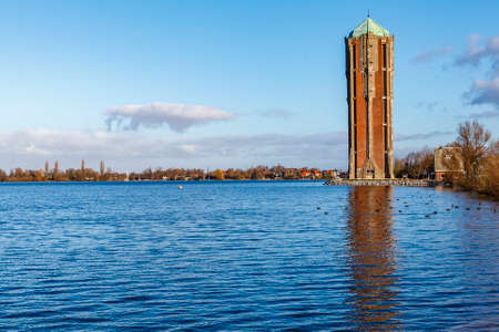 Art deco water tower at the Westeinderplassen lake in Aalsmeer - Noord-Holland - The Netherlands,...