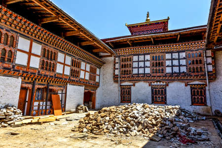 Courtyard and exterior of Lhuntse Dzong Monastery in Bhutan, Asiaの写真素材
