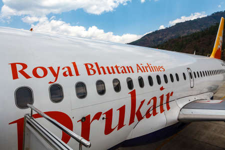 Airplane of Royal Bhutan Airlines Druk Air at the airport of Paro, Bhutan, Asiaのeditorial素材