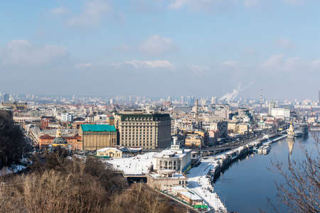 View at the center of Kyiv and the Dnieper river, Ukraine, Europeの写真素材