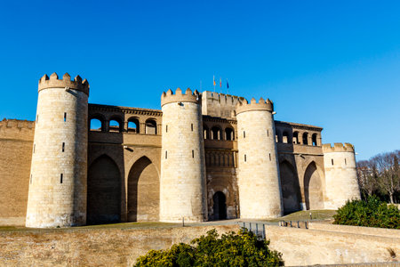 Exterior of the AljaferÃ­a Palace in Zaragoza, Aragon, Spain, Europeのeditorial素材