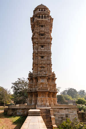 Kirti Stambha is a 12th-century tower situated at Chittor Fort in Chittorgarh town of Rajasthan, India, Asia aの写真素材