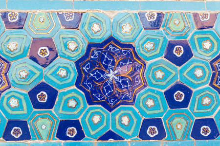 Mosaic wall of the Shah-i-Zinda Ensemble in Samarkand, Uzbekistan, Central Asia