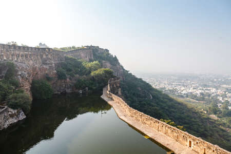 Exterior of Chittorgarh fort and the Gaumukh Reservoir in Rajasthan, India, Asiaの写真素材