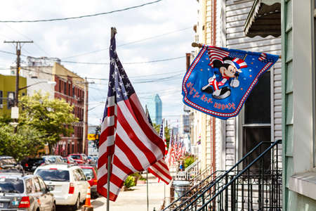 American flags and decoration in the steets of Brooklyn, New York City on the 4th of July - United States of Americaの写真素材