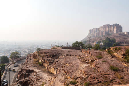 View at Mehrangarh fortress and the blue city Jodhpur, Rajasthan, India, Asiaのeditorial素材