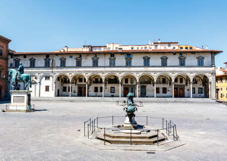 The Piazza della Santissima Annunziata square in the city of Florence, Tuscany, Italy, Europeの写真素材