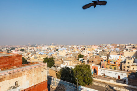 View at the city of Bikaner, seen from a Jain temple, Rajasthan, India, Asia