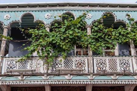 Exterior of an old Georgian house in Tbilisi, Georgia, Europeの写真素材
