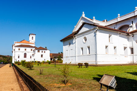 Exterior of the SÃ© Catedral de Santa Catarina and the Catholic Church of St. Francis of Assisi in Goa Velha, Panjim, Goa, India, Asiaの写真素材