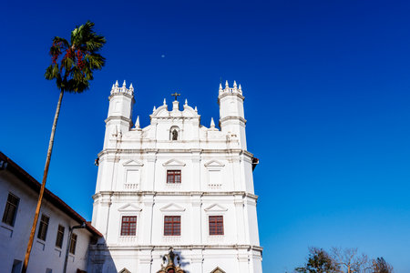 Facade of Catholic Church of St. Francis of Assisi in Goa Velha, Goa, India, Asiaの写真素材