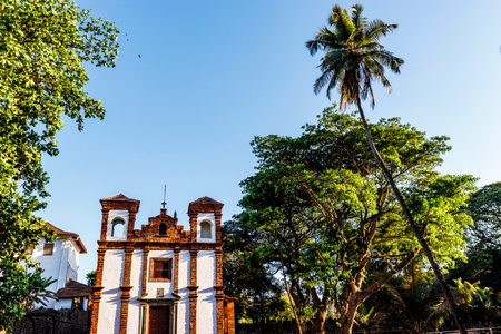 Facade of the chapel of St. Catherine of Alexandria, Goa Velha, Goa, India, Asiaの写真素材