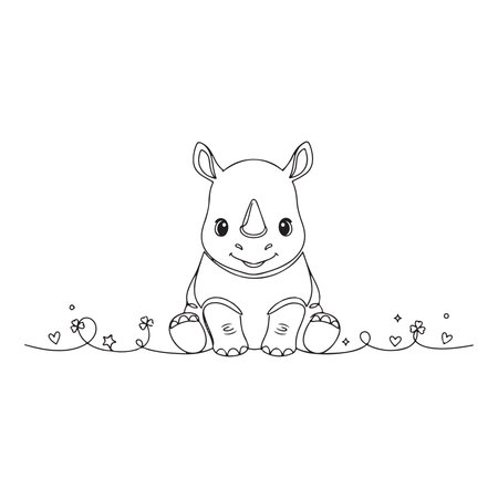 Cute cartoon rhinoceros coloring page. Vector illustration.のイラスト素材