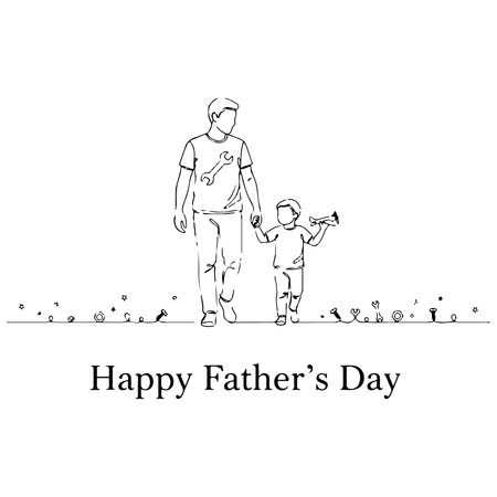 Happy Father's Day greeting card with dad and son, vector illustrationのイラスト素材