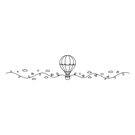 Hot air balloon flying in the sky. Hand drawn vector illustration.のイラスト素材