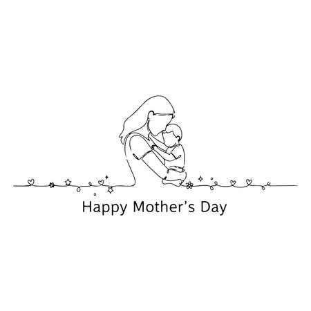 Mothers day greeting card. Mother holding her baby. Vector illustration.のイラスト素材