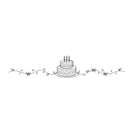 Cake with candles on a white background. Vector illustration in doodle style.のイラスト素材