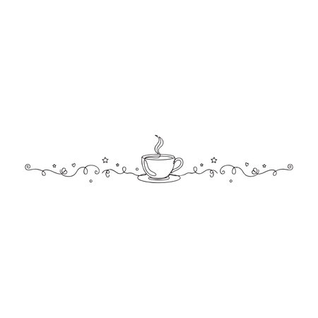 Coffee cup and saucer. Line art vector illustration.のイラスト素材