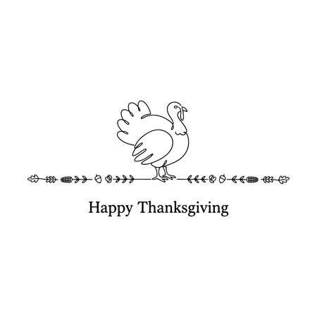 Happy Thanksgiving greeting card with turkey. Hand drawn vector illustration isolated on white background.のイラスト素材