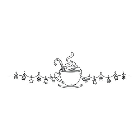 Cup of coffee with christmas lights on white background. Vector illustration.のイラスト素材