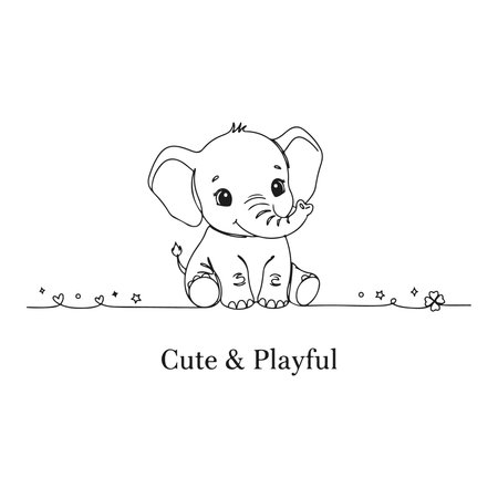 Cute baby elephant. Hand drawn vector illustration in cartoon style.のイラスト素材