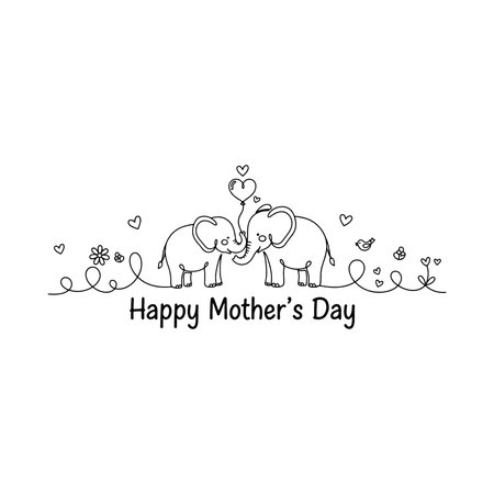 Happy Mother's Day greeting card with cute elephant. Vector illustration.のイラスト素材
