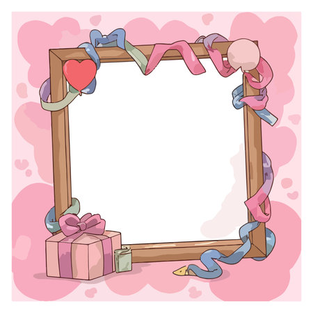 Valentine's day frame with hearts and ribbons. Vector illustration.のイラスト素材