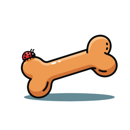 Dog bone with ladybug isolated on white background. Vector illustration.のイラスト素材