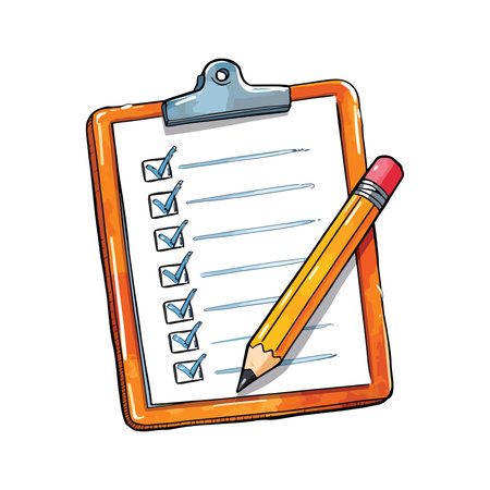Clipboard with checklist and pencil. Hand drawn vector illustration.のイラスト素材