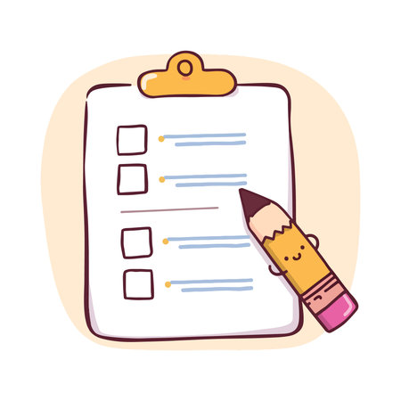 Clipboard with checklist and pencil. Vector illustration in cartoon style.のイラスト素材
