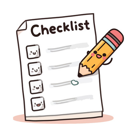 Checklist with pencil cartoon character vector illustration. Checklist concept.のイラスト素材