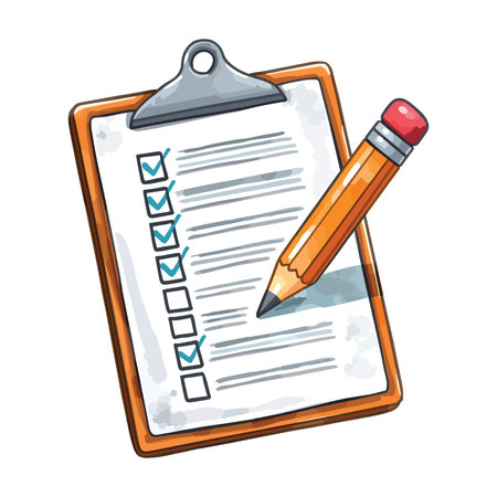 Clipboard with checklist and pencil. Vector illustration isolated on white background.のイラスト素材