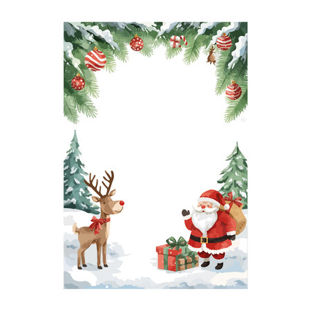 Christmas card with Santa Claus and reindeer. Vector illustration.のイラスト素材