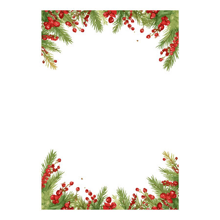 christmas frame with pine branches and holly berry vector illustration designのイラスト素材
