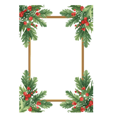 Christmas wreath frame with holly berry, vector illustration.のイラスト素材