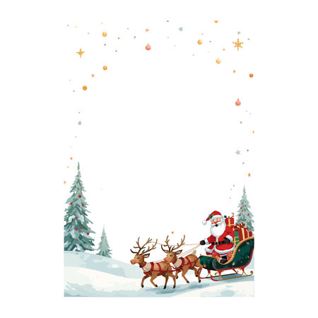 Christmas card with Santa Claus and reindeers. Vector illustration.のイラスト素材