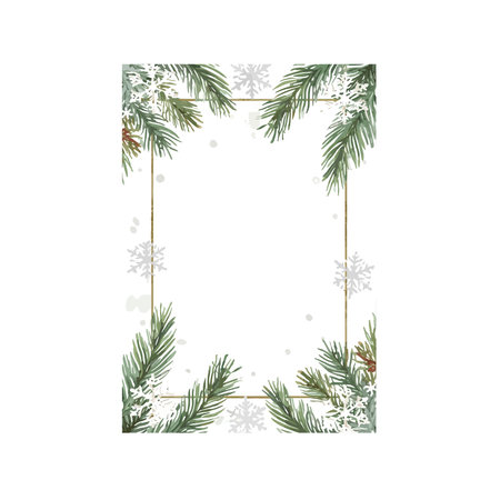 Christmas frame with fir branches and snowflakes. Vector illustration.のイラスト素材