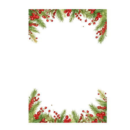 Christmas frame with fir branches and holly berries. Vector illustration.のイラスト素材