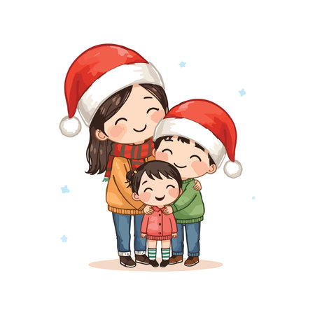 Cute family in santa claus hat. Vector illustration.のイラスト素材