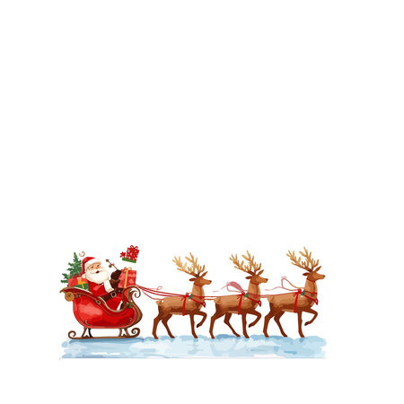 Santa Claus in sleigh pulled by reindeers vector illustration.のイラスト素材
