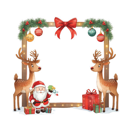 christmas frame with santa claus and reindeer vector illustration designのイラスト素材