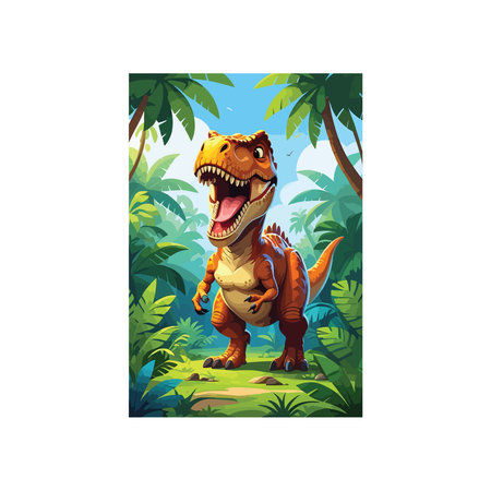 Tyrannosaurus rex in the jungle. Cartoon vector illustrationのイラスト素材