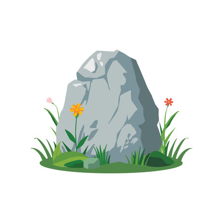 Stone with flowers, nature icon vector Illustration isolated on a white background.のイラスト素材