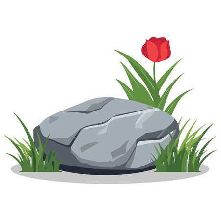 Flower and stone isolated on a white background. Vector illustration.のイラスト素材